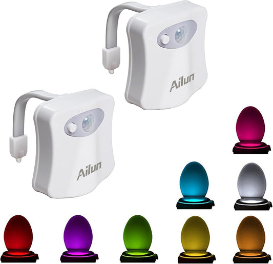 Toilet Night Light 2Pack by  Motion Sensor Activated LED Light 8 Colors Changing Toilet Bowl Illuminate Nightlight for Bathroom Battery Not Included Perfect with Water Faucet Light