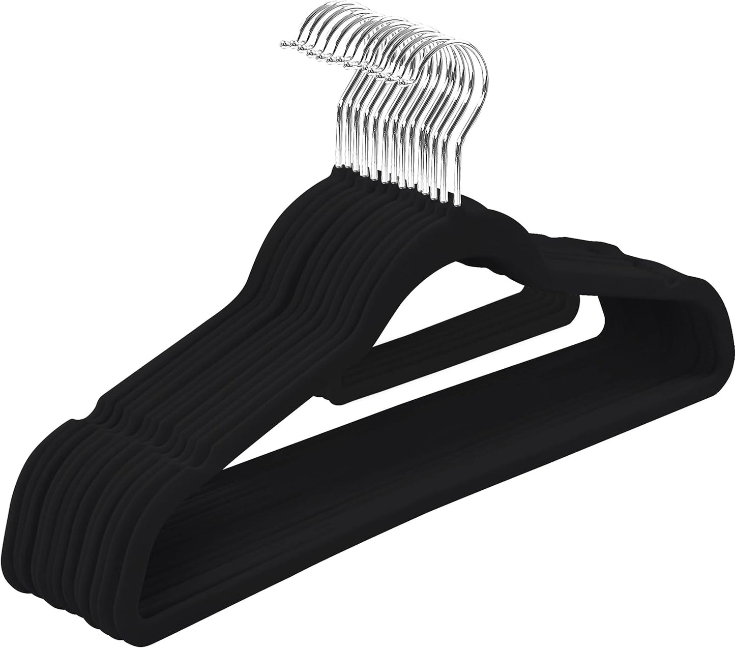 Premium Velvet Hangers 50 Pack - Non-Slip Clothes Hanger with Tie Bar - Black Hangers with 360 Degree Rotatable Hook - Heavy Duty Coat Hanger
