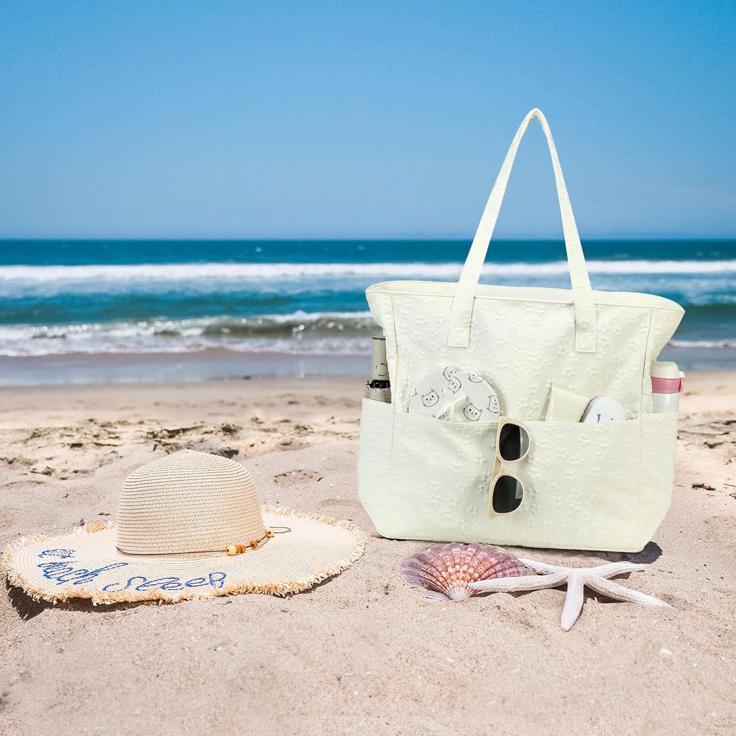 Waterproof Beach Tote Pool Bags for Women Ladies Extra Large Gym Tote Carry on Bag with Wet Compartment for Weekender Travel