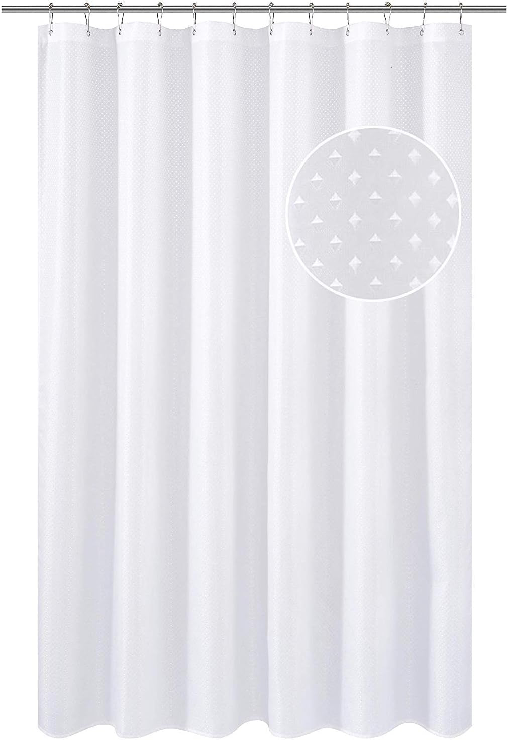 Hotel Fabric Shower Curtain or Liner, Cloth Textured White Shower Curtain with Bottom Magnets, Machine Washable, 72 X 72 Inches for Bathroom