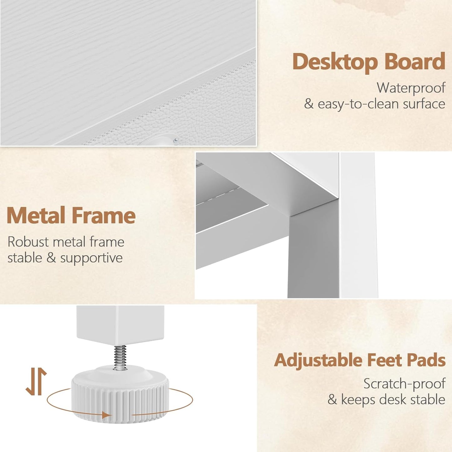 White Small Computer Desk with 2 Fabric Drawers for Bedroom,34 Inch Simple Home Office Writing Desk, Vanity Desk with Hooks, Study Table for Adults Student Small Spaces