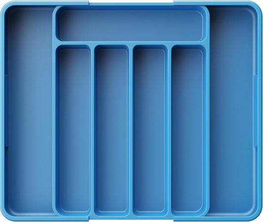 Cutlery Drawer Organiser for Kitchen - Adjustable Cutlery Tray for Effortless Utensil Sorting, Versatile Kitchen Storage & Organisation Solution, 12.13" X 1.54" X 8.07"~13.90", Dark Blue