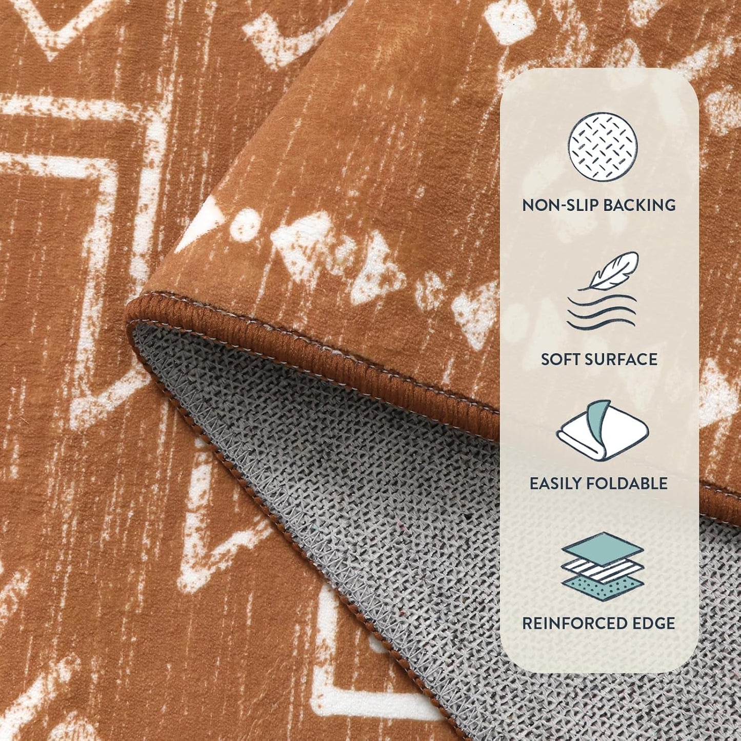 5X7 Boho Rugs for Living Room, Washable Bedroom Western Area Rug, Low Pile Soft Burnt Orange Carpet, Stain Resistant Distressed Fall Rug Aztec Carpets for Dining Room