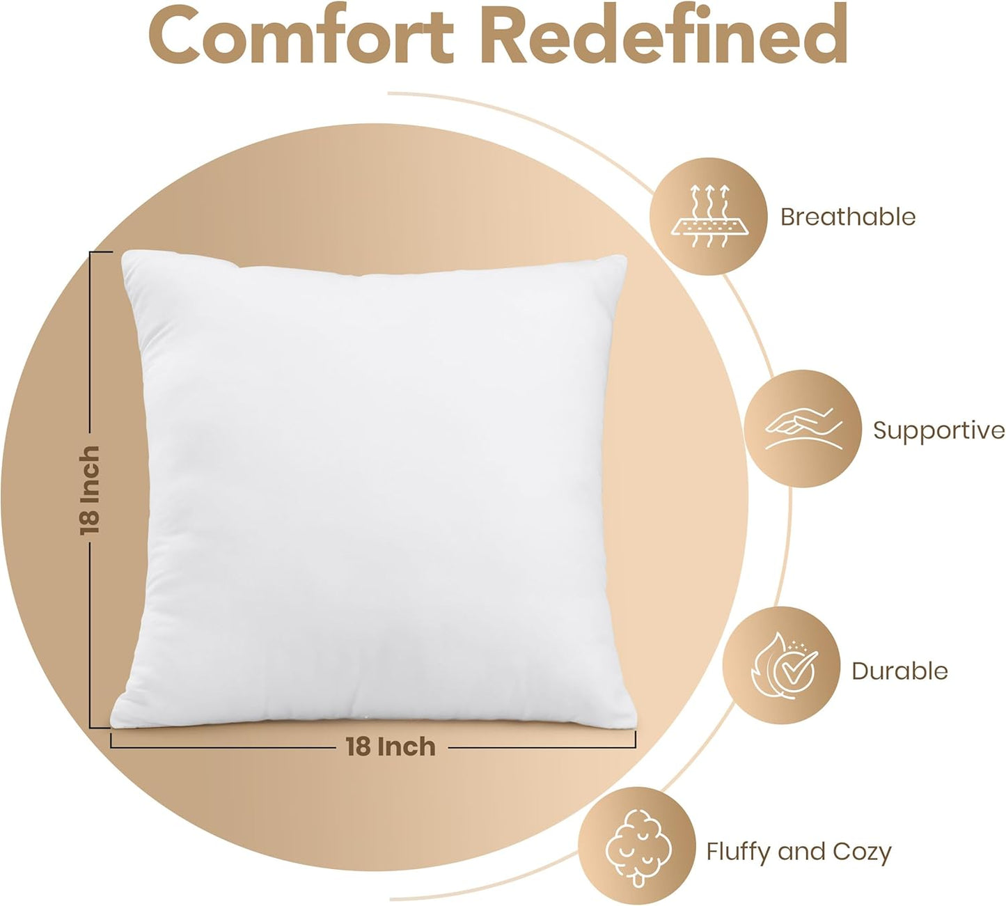 Outdoor Pillow Inserts 18 X 18 Inches (Pack of 2, White), Water Resistant Garden Throw Pillows for Patio and Porch Furniture
