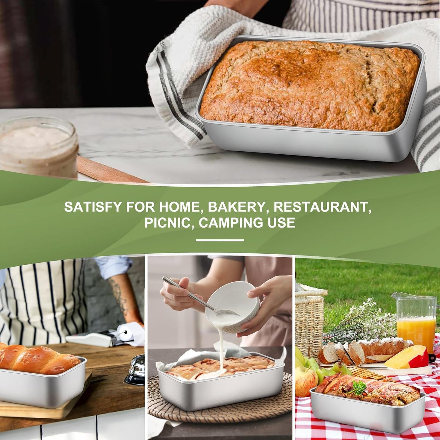 Loaf Pan Set, 9 X 5 Inch Bread Pans, Stainless Steel Loaf Toast Baking Pans for Bread Meatloaf Lasagna Cake, Healthy & Non Toxic, Oven & Dishwasher Safe,(Silver, 2Pcs)