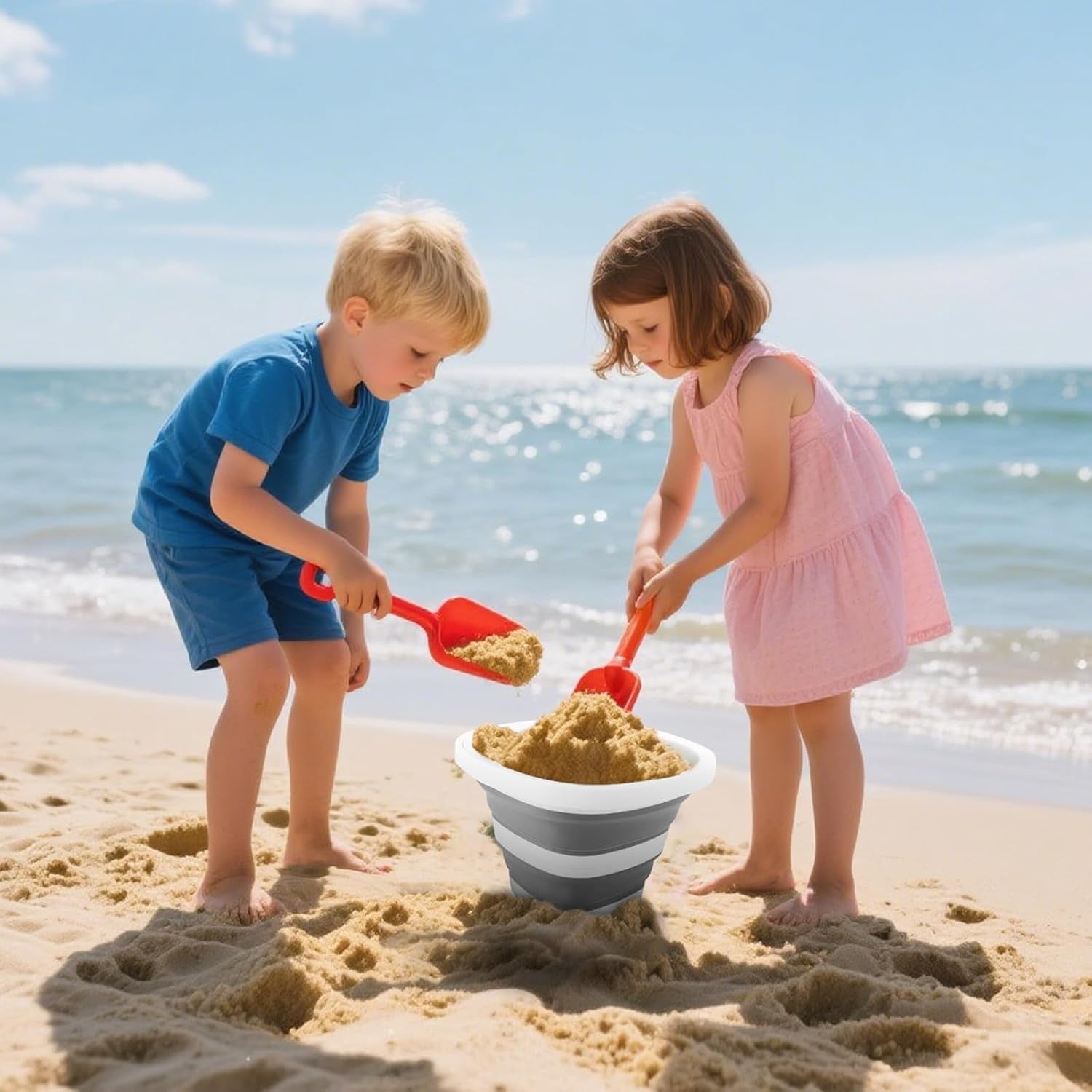 Collapsible Bucket 5L, Foldable Mop Bucket Car Wash Buckets with Handle for Cleaning Supplies, Portable Sink Wash Basin Storage Bin Ice Tub for Fishing Beach Outdoor Camping Kitchen RV Accessories