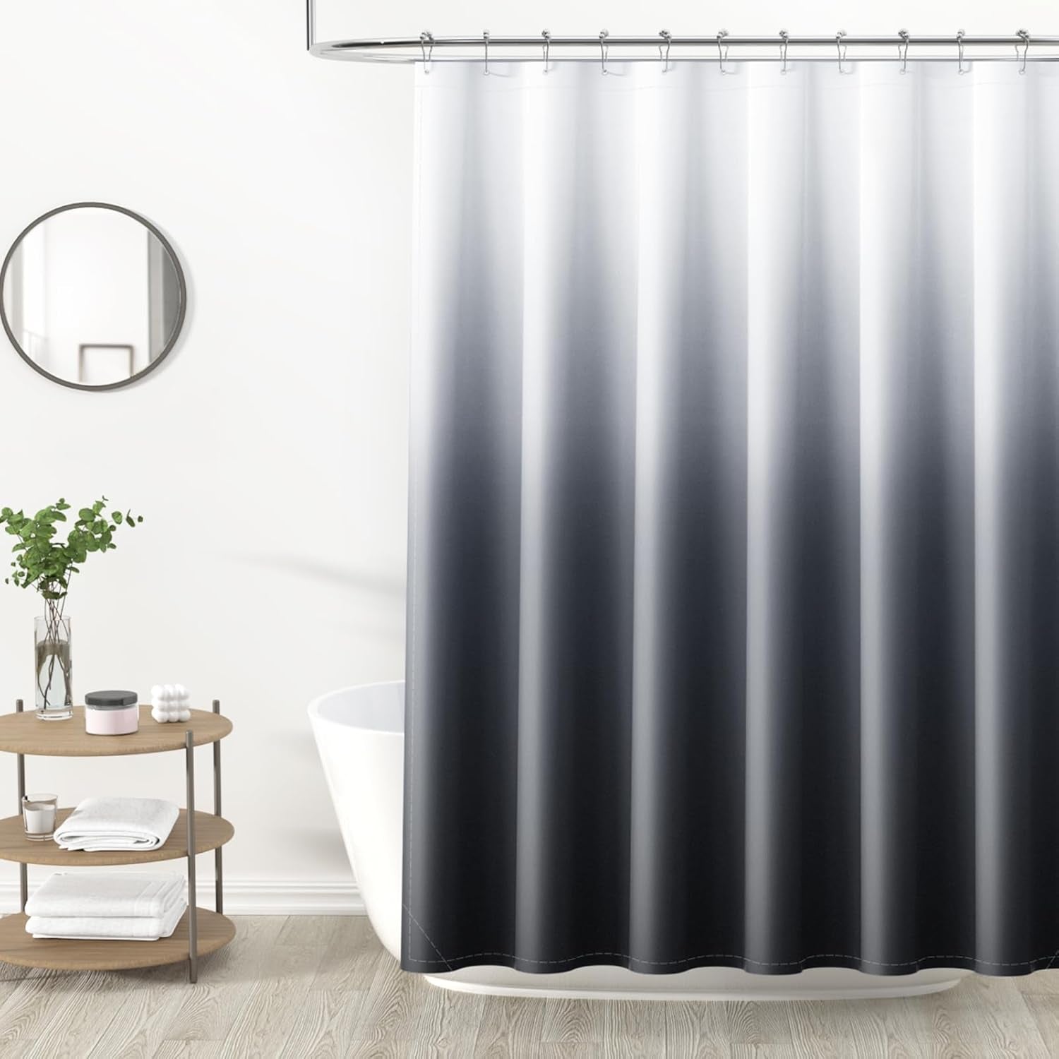 Luxury Black and Grey Ombre Shower Curtain Sets with 12 Hooks, Waterproof and Washable Decorative Shower Curtains for Bathroom, 72X72 Inches