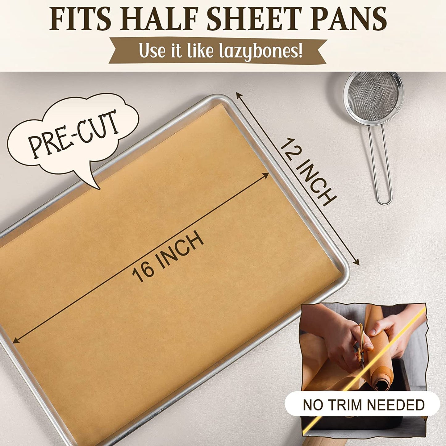 Parchment Paper Sheets, Unbleached Parchment Baking Sheets, Precut Parchment Paper 12 X 16 IN, Non-Stick Parchment Paper for Baking Grilling Air Fryer Steaming Bread Cake Cookie - 50 Count