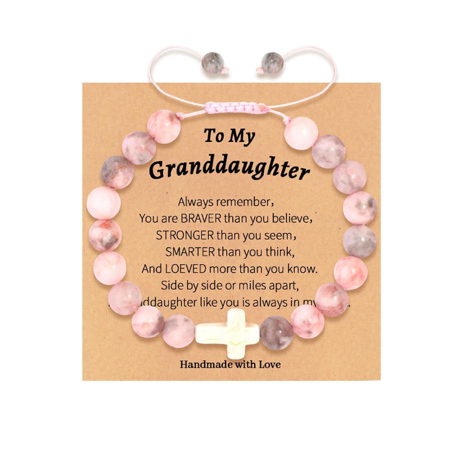 Gifts for Daughters/Granddaughters, Adjustable Pink Bracelet, Handmade Bracelet, Birthday Gift, Christmas Gift, Valentine'S Day Gift, Graduation Gift (Cross Bracelet, for My Granddaughter)