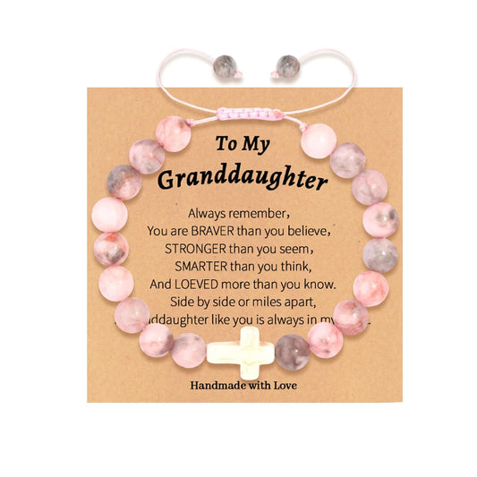 Gifts for Daughters/Granddaughters, Adjustable Pink Bracelet, Handmade Bracelet, Birthday Gift, Christmas Gift, Valentine'S Day Gift, Graduation Gift (Cross Bracelet, for My Granddaughter)