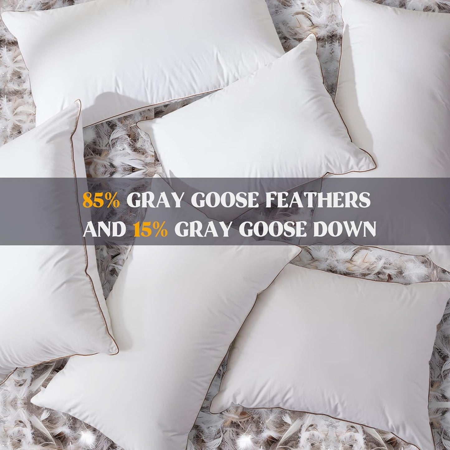 ® Made in USA Soft Fluffy Medium Firm Hotel Pillow, 100% Cotton Cover, Luxury Bed Pillows Standard Size Set of 2 for Back, Stomach or Side Sleeper.