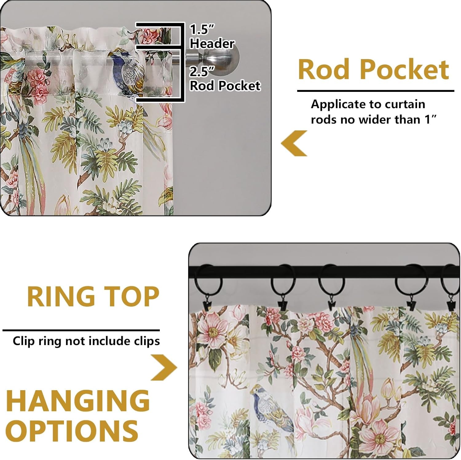 Crushed Sheer Curtains Tiers 36 Inch Length 2 Panels, Printed Design Small Half Curtains Kitchen Tiers Bathroom Cafe Bedroom Living Room, Light Filtering Curtain, Each 42"X36"