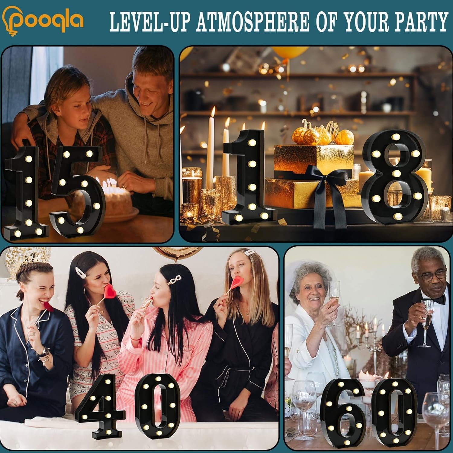 Decorative Led Light up Number Letters, Black Plastic Marquee Number Lights Sign for 1St 10Th 21Th Birthday Party Wedding Decor Battery Operated Black Decoration 1