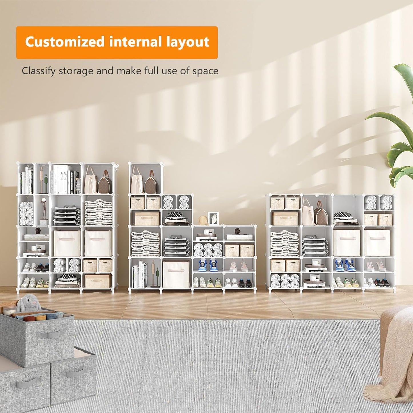 Cube Storage Organizer Closet Storage 12 Cube Shelves, Large and Small Cubes, DIY Portable Closet Clothes Storage Shelfs for Home, Bedroom, White