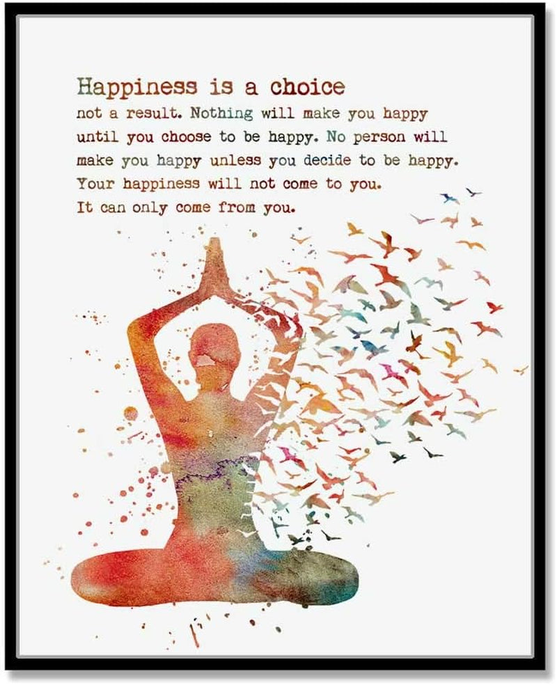 Yoga Art Happiness Is a Choice Motivational Quote Yoga Studio Wall Art Watercolor Print Yoga Woman Yogi Gift UNFRAMED 8X10Inch