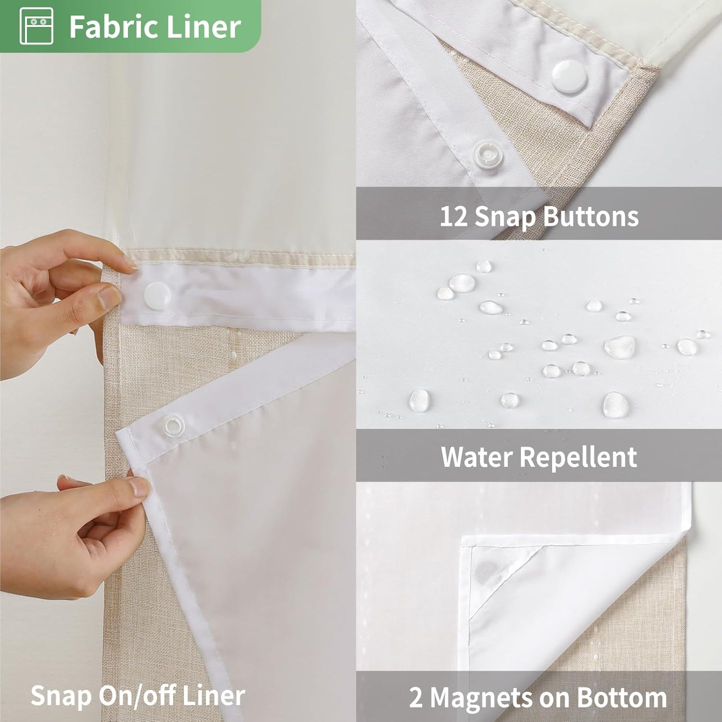 Boho Farmhouse No Hook Shower Curtain Set with Snap-In Fabric Liner,Heavy-Duty Linen Textured Rustic Striped Design,Water-Repellent with Tassels and Sheer Window,Cream/Beige,71X74