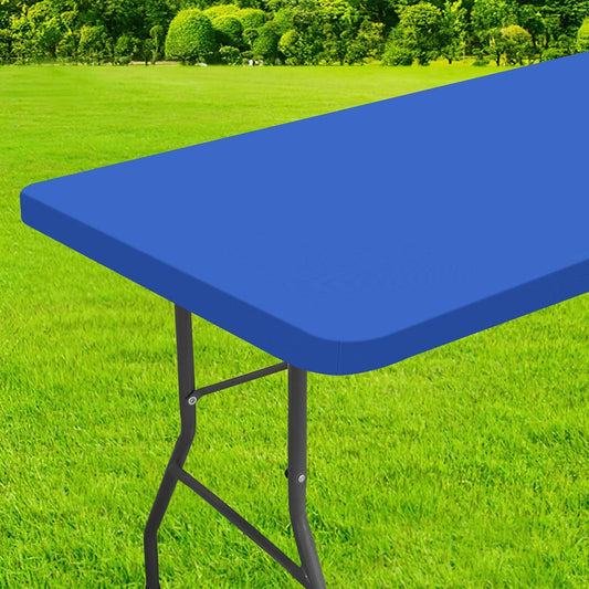 Rectangle Table Cloth Cover, Waterproof Polyester Elastic Fitted Tablecloth, Fits for 6 Foot Folding Tables, Washable Table Protector for Picnic, Camping, Outdoor (Blue, 30" X 72")