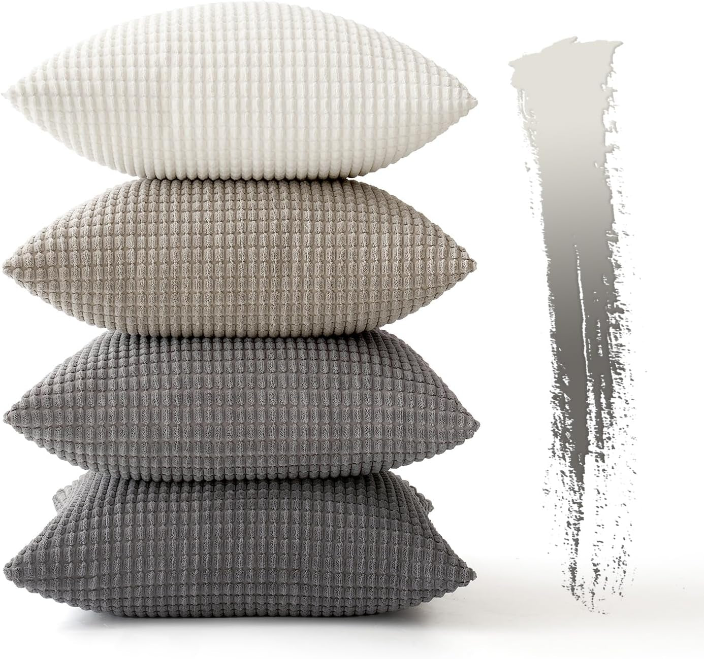 Timeless Neutral Pillow Covers 18X18 Inch Set of 4 Mid Century Modern Grey Throw Pillows Rustic Corduroy Couch Pillowcases Nordic Home Decor for Sofa Living Room Bed