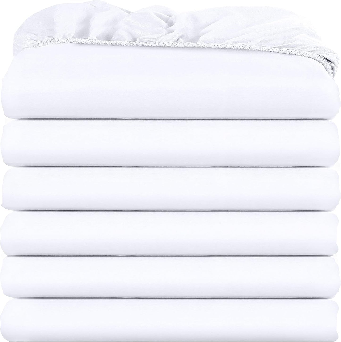 Twin Fitted Sheets - Bulk Pack of 6 Bottom Sheets - Soft Brushed Microfiber - Deep Pockets - Shrinkage & Fade Resistant - Easy Care (White)