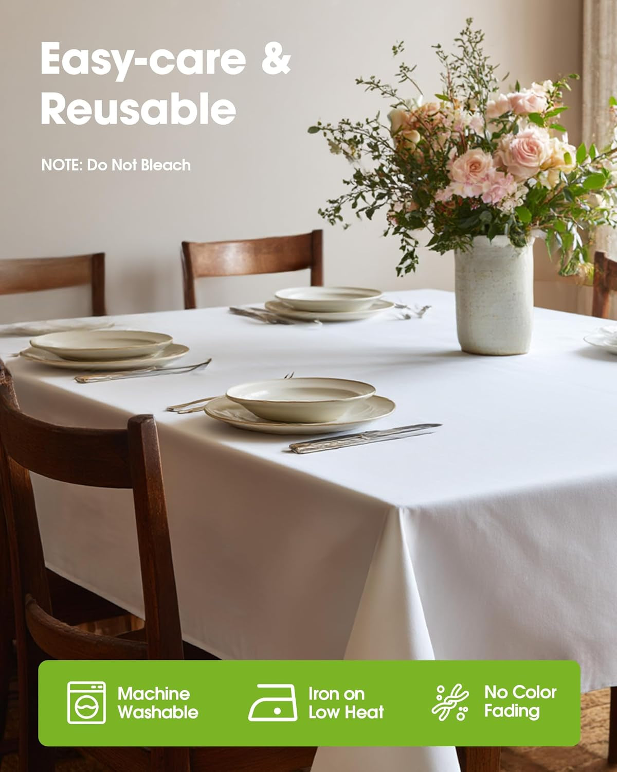 Rectangle Table Cloth 60" X 84" – Durable Polyester Tablecloth Offers Reusable & Washable Protection, Ideal for Outdoor Party, Picnic, Wedding, Banquet and Birthday, 1 Pack, White