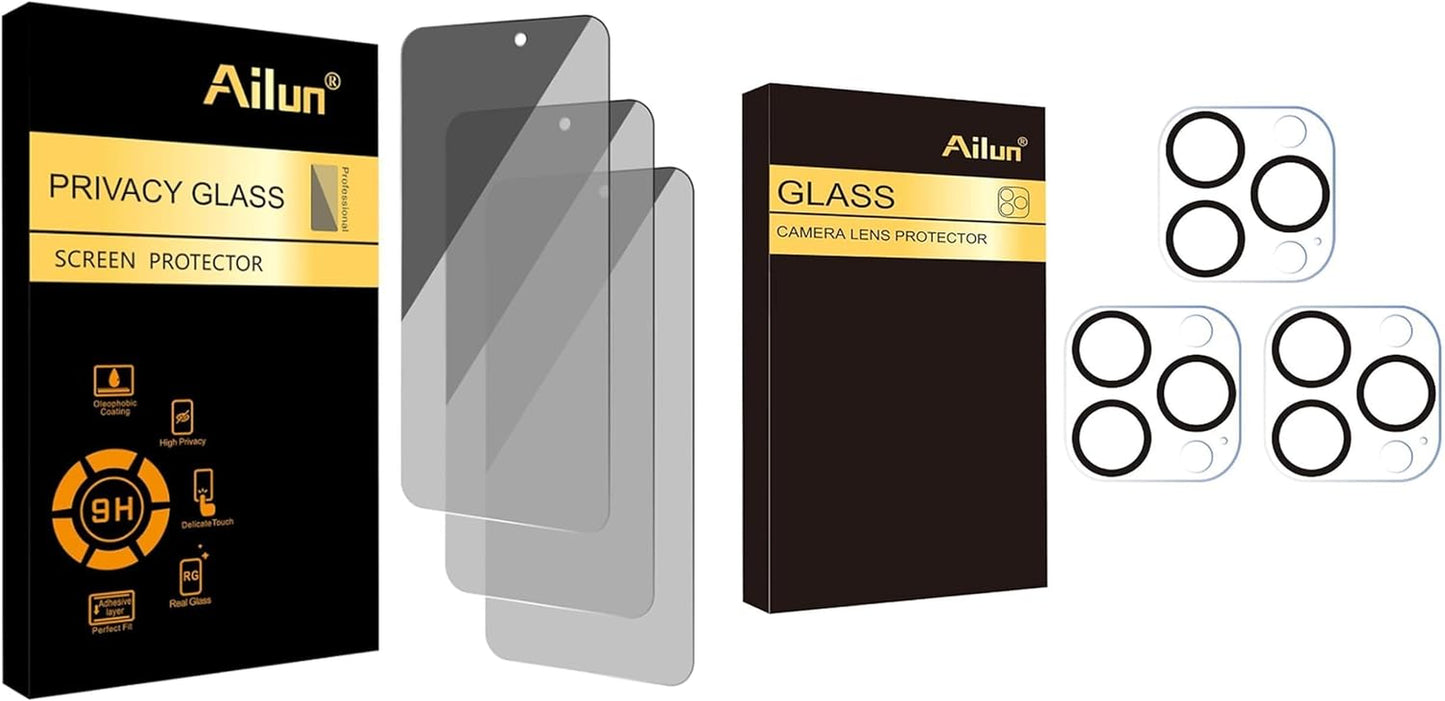 3 Pack Privacy Screen Protector for Iphone 16 Pro and Camera Lens Protector for Iphone 16 Pro 3 Pack