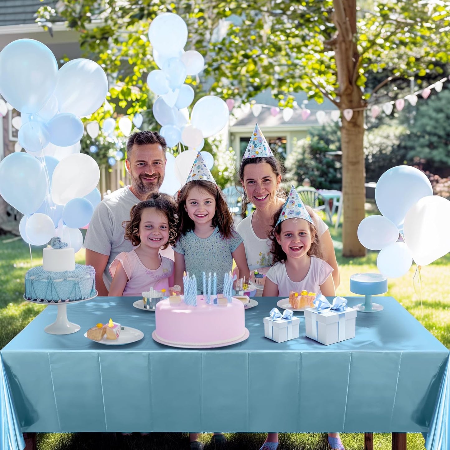 Light Blue Foil Disposable Tablecloths - 54 x 72 Inches - Waterproof Covers for Baby Showers, Frozen-Themed Birthdays, Winter Celebrations, Christmas, Weddings, and Graduations - Set of 4