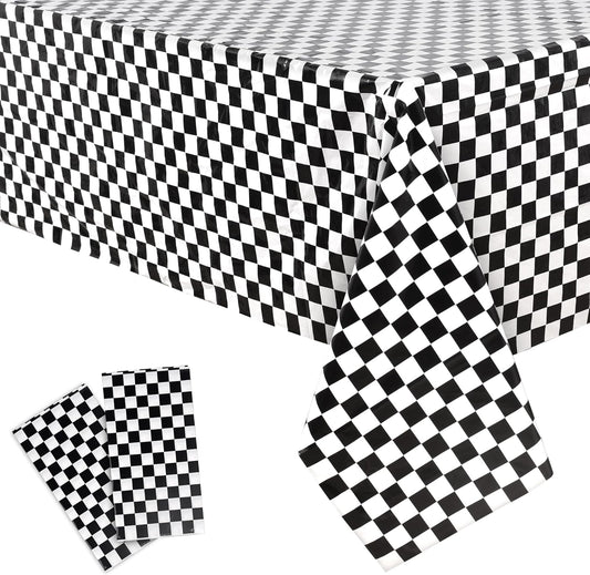 Black White Checkered Party Table Covers Tablecloth for Racing Theme Birthdays Party/Ceremony Decorations Rectangle Tablecover 54'' X 108'' - 2 Packs