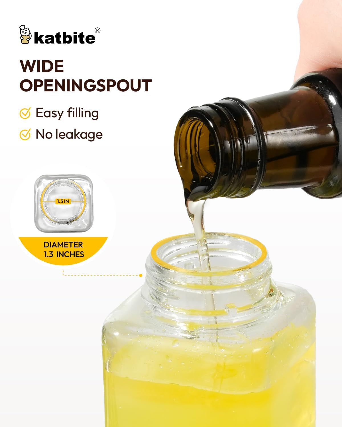 16Oz Glass Olive Oil Dispenser Bottle for Kitchen Cooking - Leakproof Kitchen Essential with Precise Pouring Spout for Salad, Air Fryer, BBQ, Non-Stick Pans, Easy Refill and Use, Yellow