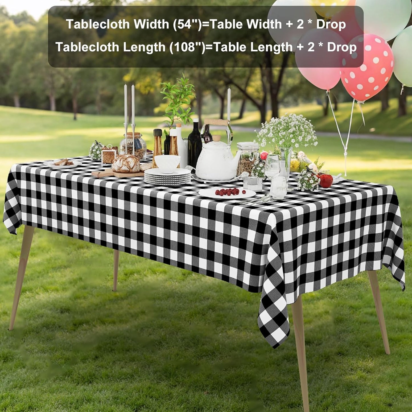 Plastic Table Cloth Disposable 3 Pack, 54X108 Inch Rectangle Waterproof Table Cover for Parties, Decorative Buffalo Plaid Vinyl & Solid Tablecloths, Leakproof & Sturdy, Black and White
