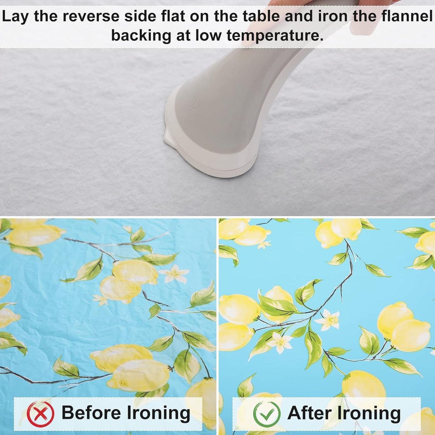 round Fitted Tablecloth with Elastic Edge, 100% Waterproof Oil Proof Plastic Table Cover, Vinyl Flannel Backed Tablecloth Fits 36"-44" round Tables for Dinner, Outdoor, Picnic, Lemon