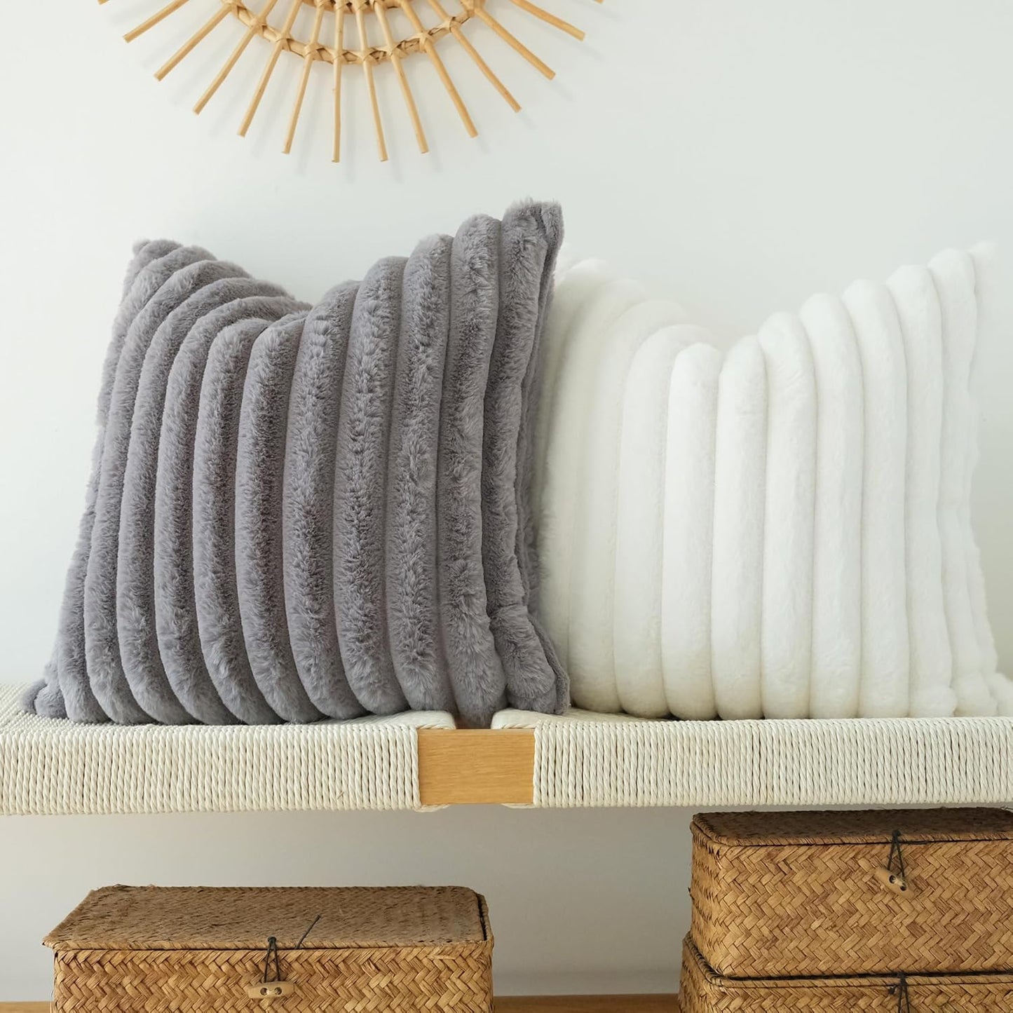 Pack of 2 Faux Fur Plush Decorative Throw Pillow Covers Couch Cushion Case Soft Pillowcases (Grey, 20 X 20-Inch)