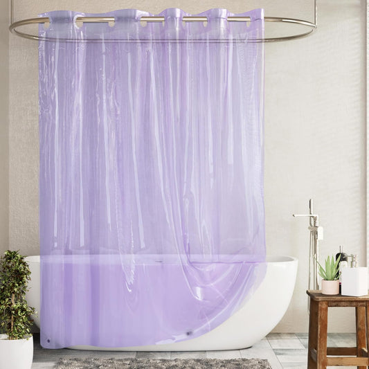 No Hook Clear Lavender Shower Curtain or Liner - Soft EVA 10G Extra Heavy Duty Shower Curtain with 3 Magnets for Bathroom, Standard Size 71" X 74", Clear Lavender