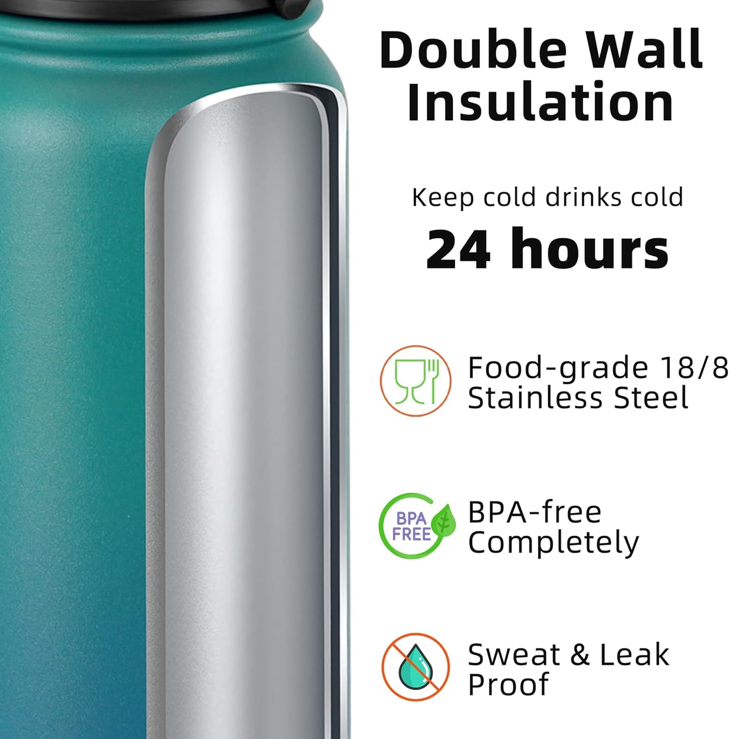 20 Oz Stainless Steel Insulated Sports Water Bottles with Straw for Kids, Men and Women (Green Blue)