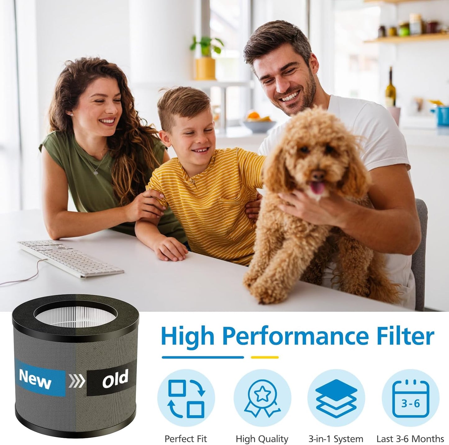 TT-AP006 Replacement Filters for Taotronics TT-AP006, 3-in-1 HEPA and Activated Carbon Filters, Pack of 2
