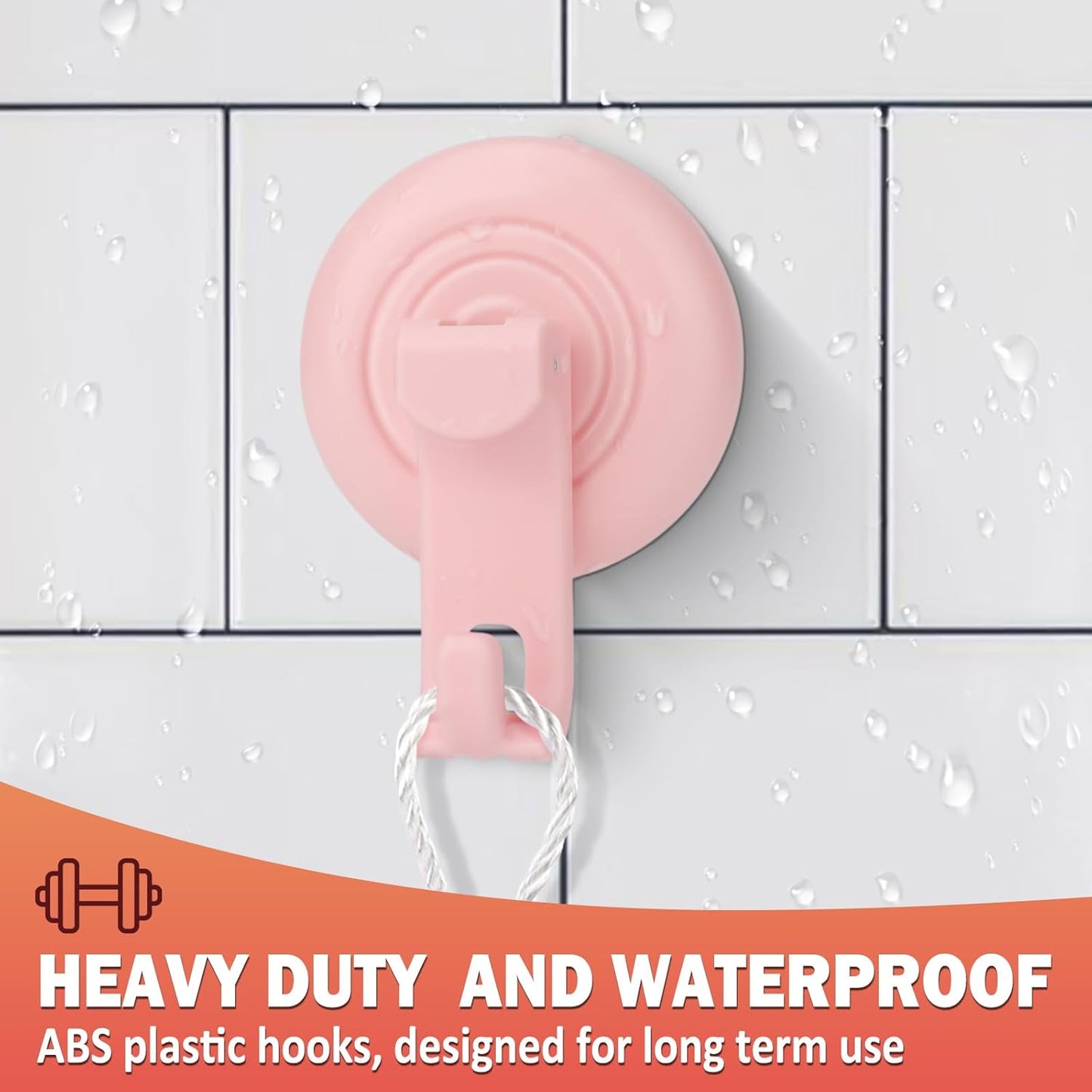 Suction Cup Hooks for Shower, Powerful Vacuum Shower Hook for Towel, Robe, Loofah - Reuseable and Removeable Bathroom Hook, Pink, 4 Pack