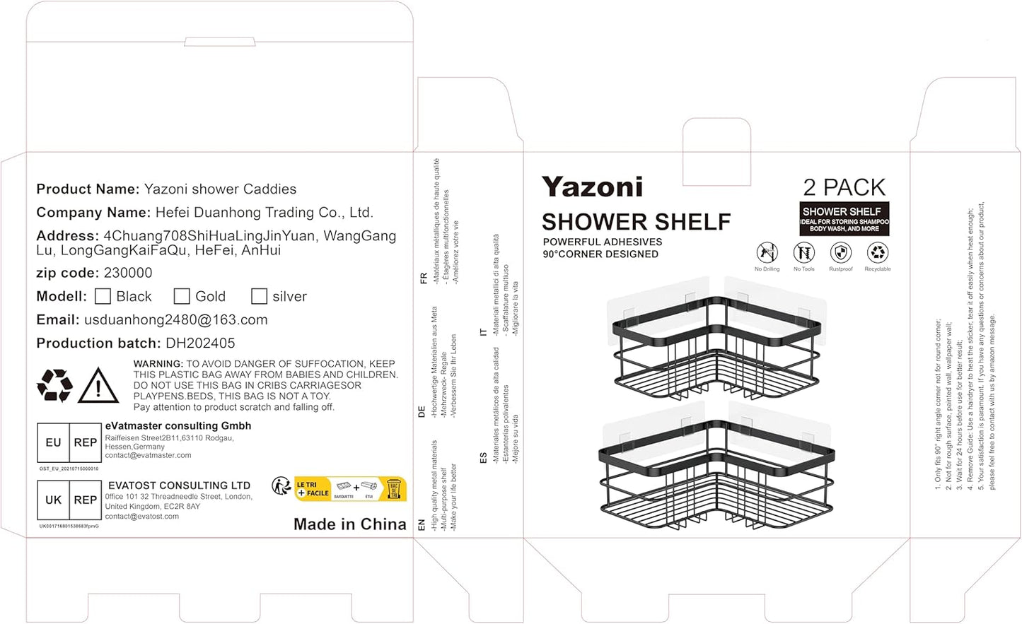 Shower Caddy 2-Pack, No Drilling Shower Organizer Corner Shelf for Bathroom Tub, Stainless Steel Shower Caddy Corner Shelf for Bathroom Kitchen(Silver)