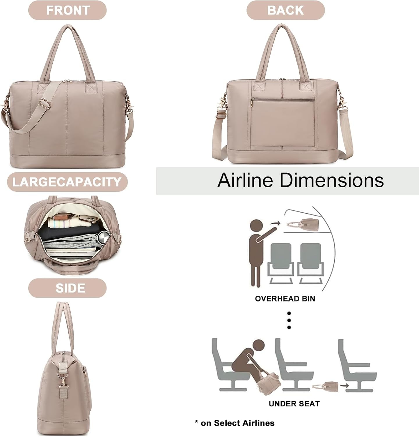 Weekender Bags for Women Puffer Tote Bag with Zipper Carry on Airport Bag Winter Shoulder Bags for Travel Work