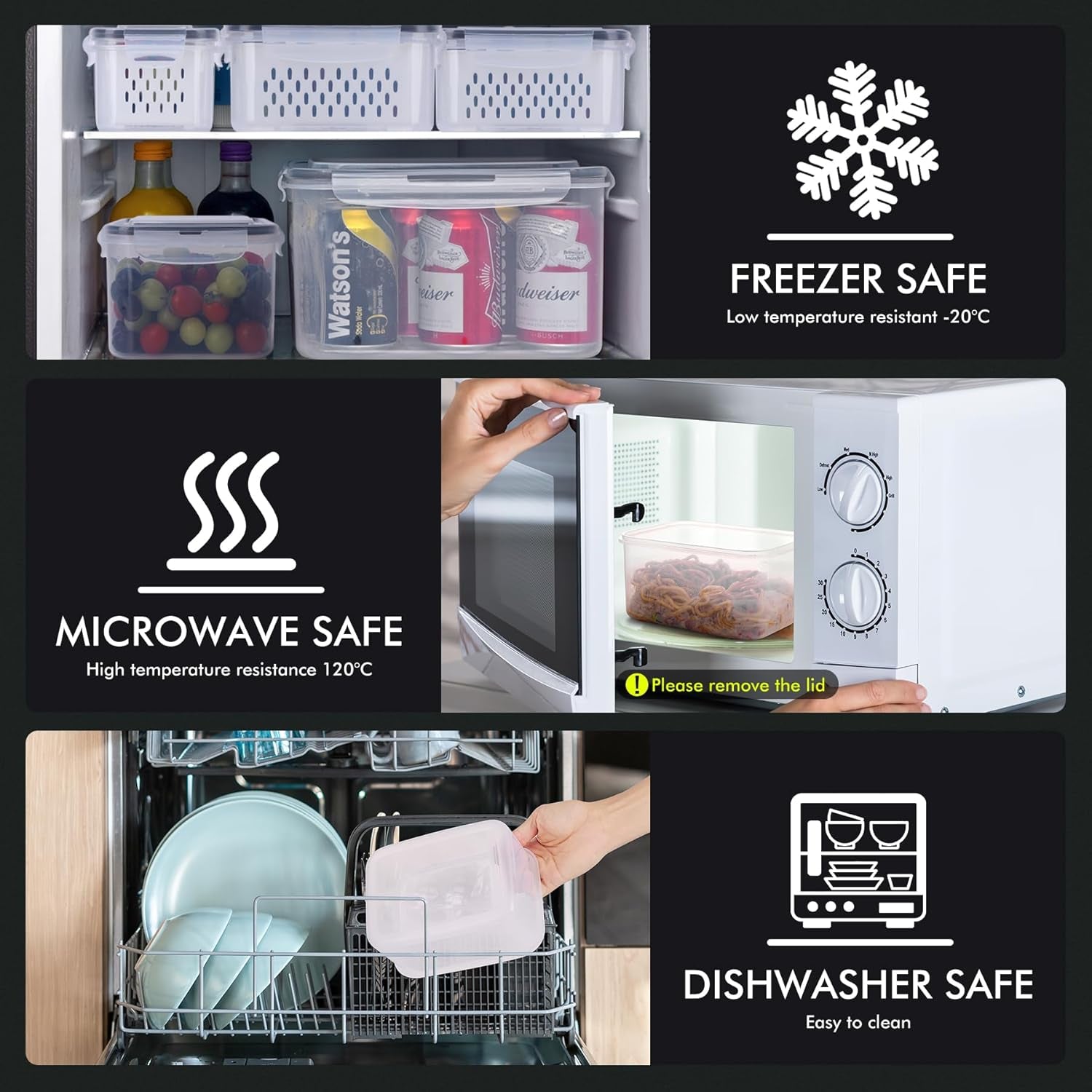 5-Pack Large Fruit Storage Container with Removable Colander, BPA Free Dishwasher & Microwave Safe Largest 4.15L