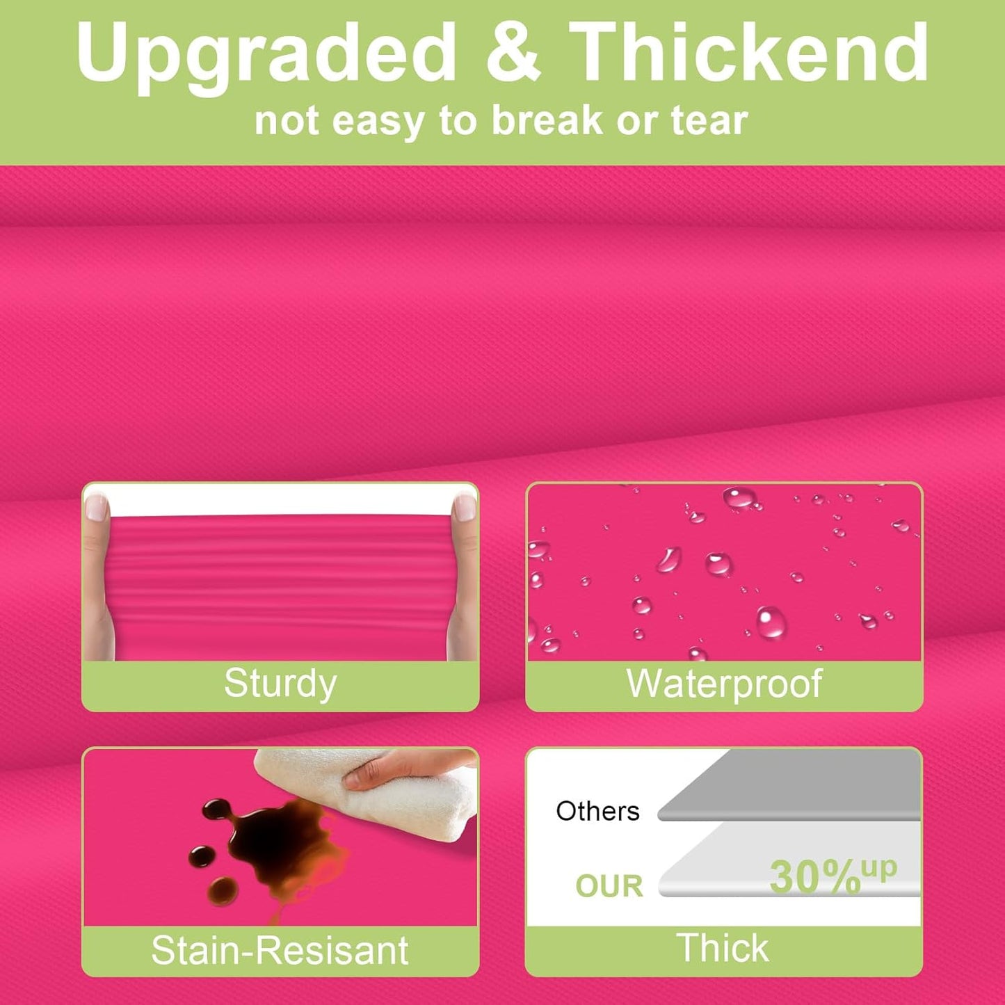 Plastic Table Cloth Disposable 2 Pack, 54 X 108 Inch Tablecloths for Rectangle Tables, Hot Pink Plastic Table Cover