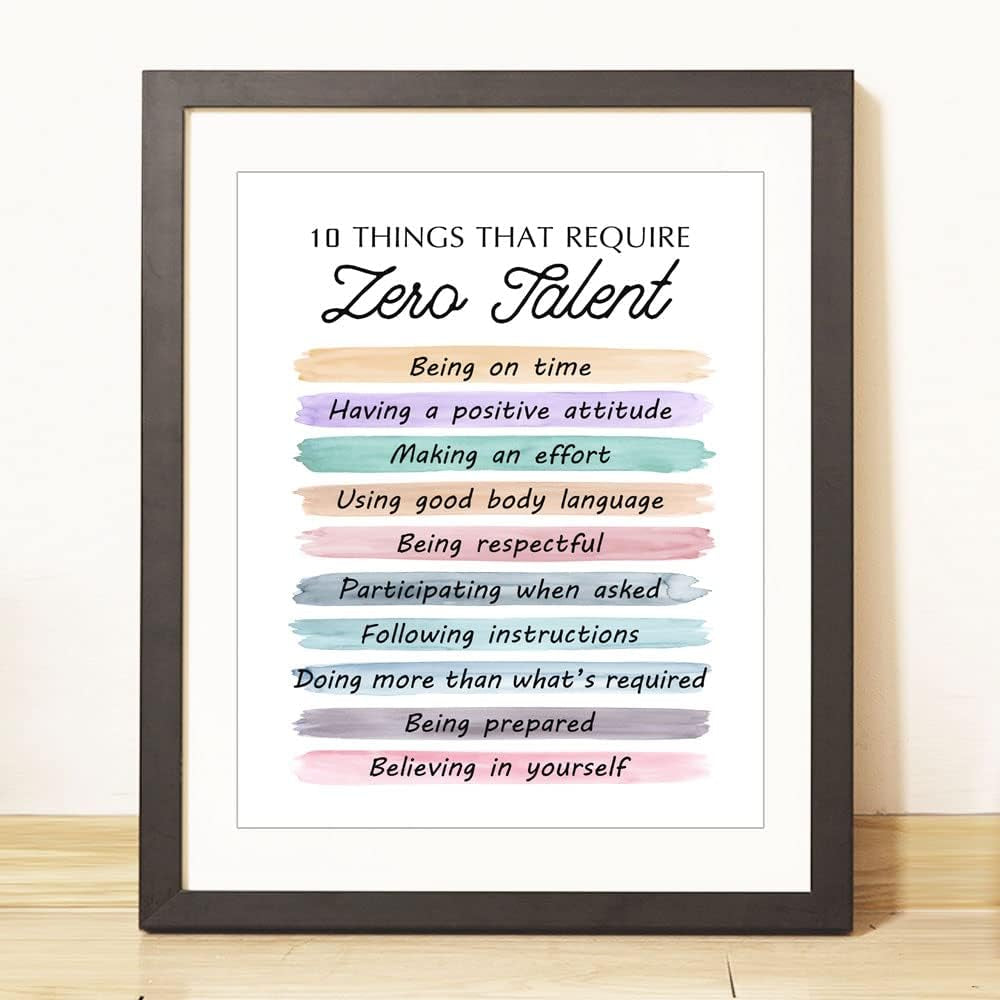 10 Things That Require Zero Talent Quote, Being on Time, Effort Body Language, Motivational Poster, Typography Art, Office Wall Decor, Success Tips, Classroom Decor, No Framed (11X14 INCH)