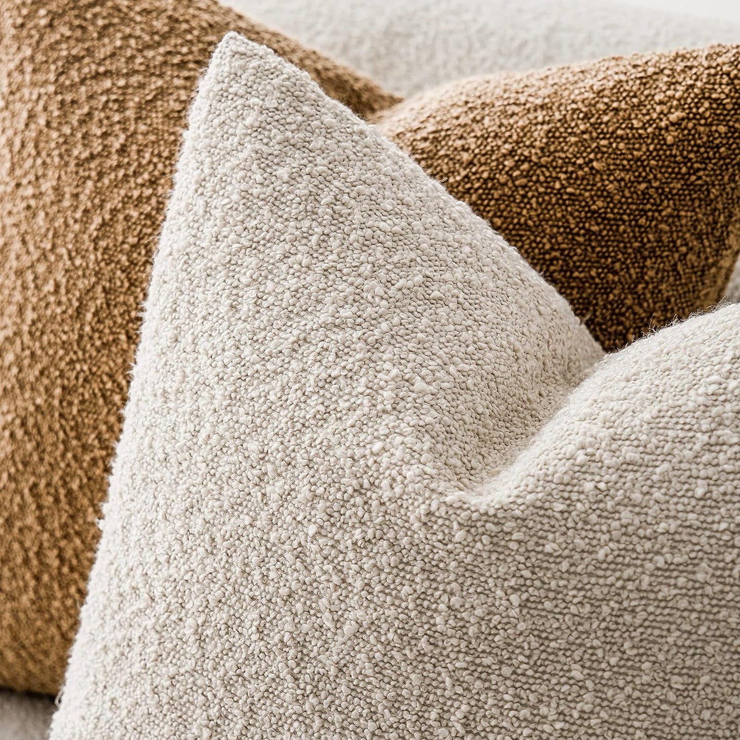Pack of 2 Textured Boucle Throw Pillow Covers Accent Solid Lumbar Pillow Cases Cozy Soft Decorative Couch Cushion Case for Chair Sofa Bedroom Living Room Home Decor, 12 X 20 Inch,Beige