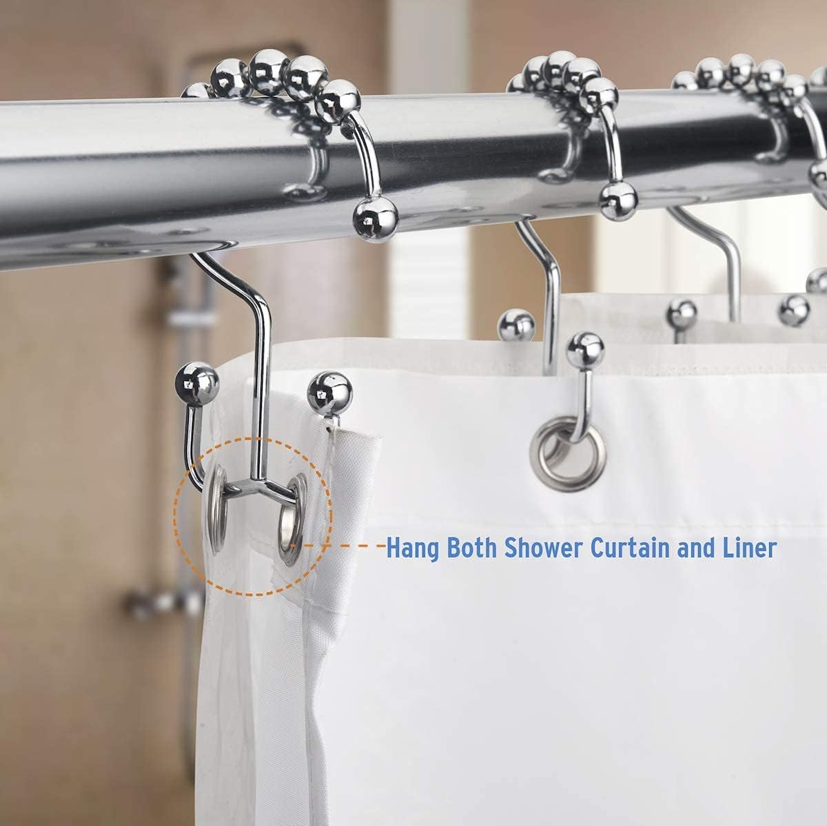 Shower Curtain Hooks Rings and 72 X 84 Inches EVA 5G Bathroom Plastic Shower Curtain