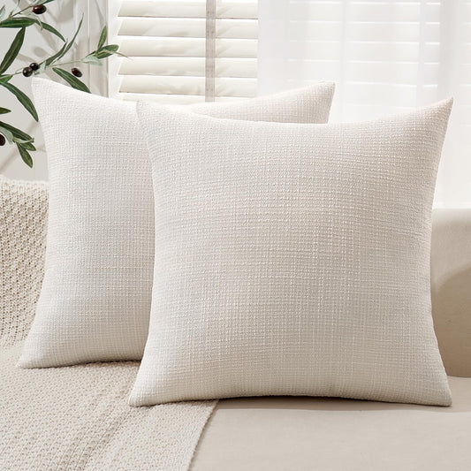 Burlap Linen Throw Pillow Covers 18X18 Inch Set of 2 Cream White Christmas Decorative Pillows Modern Farmhouse Soft Accent Cushion Covers for Couch Sofa Bedroom Livingroom Home Decor