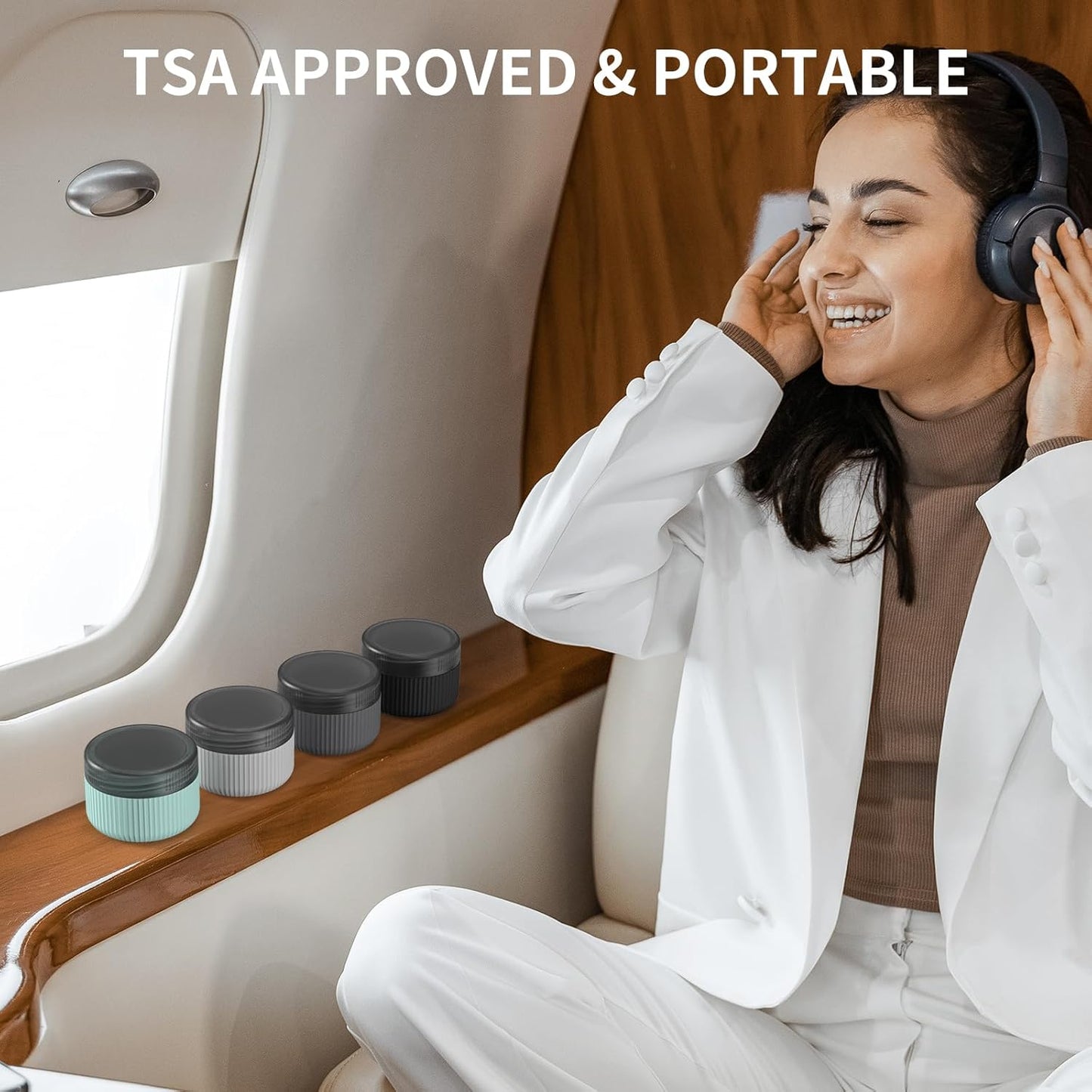 Travel Containers for Toiletries, TSA Approved 1.5 Oz Silicone Cream Jars, Leak-Proof Journey Containers, Trip Accessories with Lid for Cosmetic Face Hand Body Cream 4 Pack Black Lid - Grey