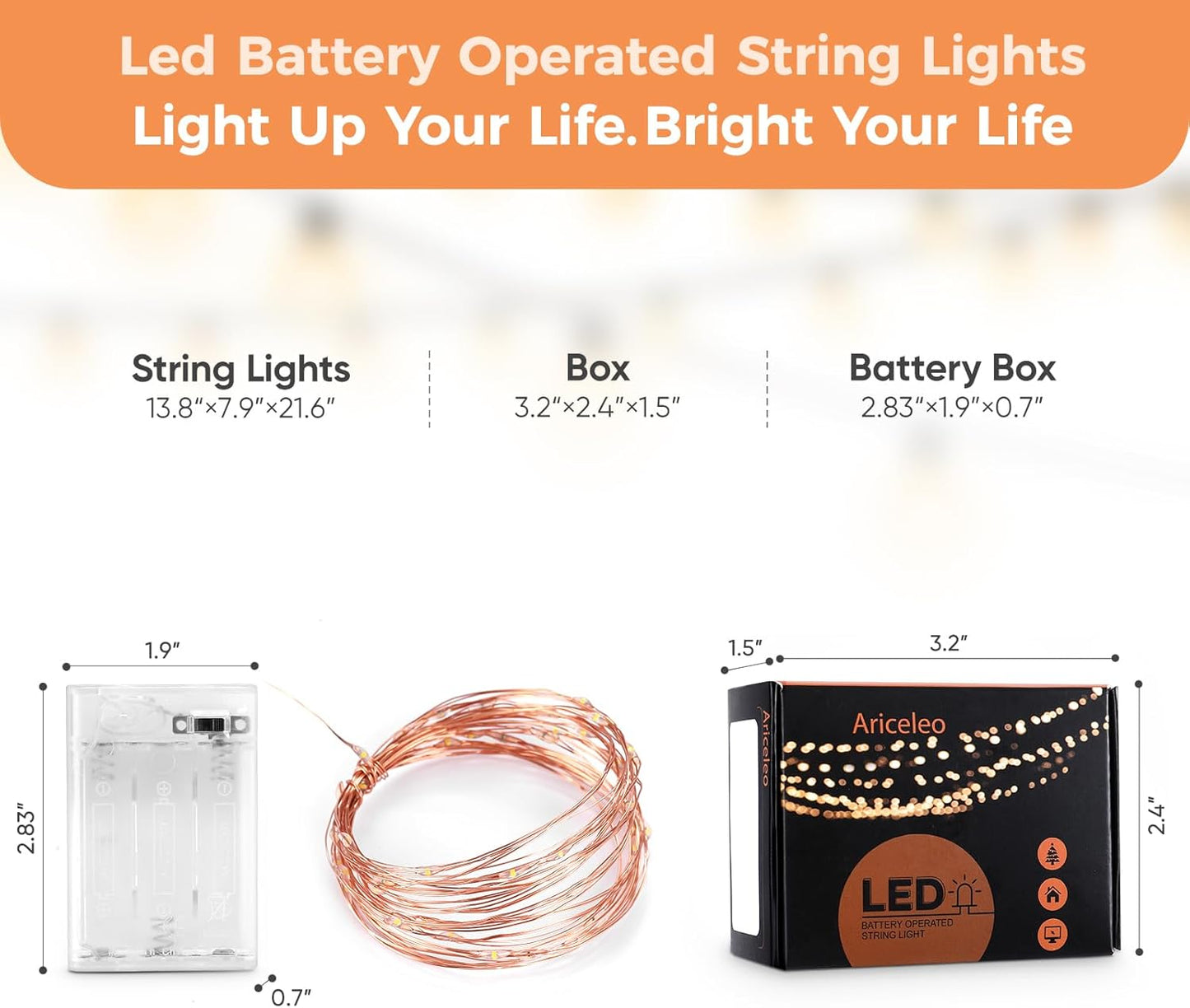 1 Pack 16.4Ft Battery Operated String Lights with Timer, Warm White with Synchronized Twinkle Mode, Fairy Lights Battery Powered, 50 Leds, Idea for Christmas Bedroom Party Wedding