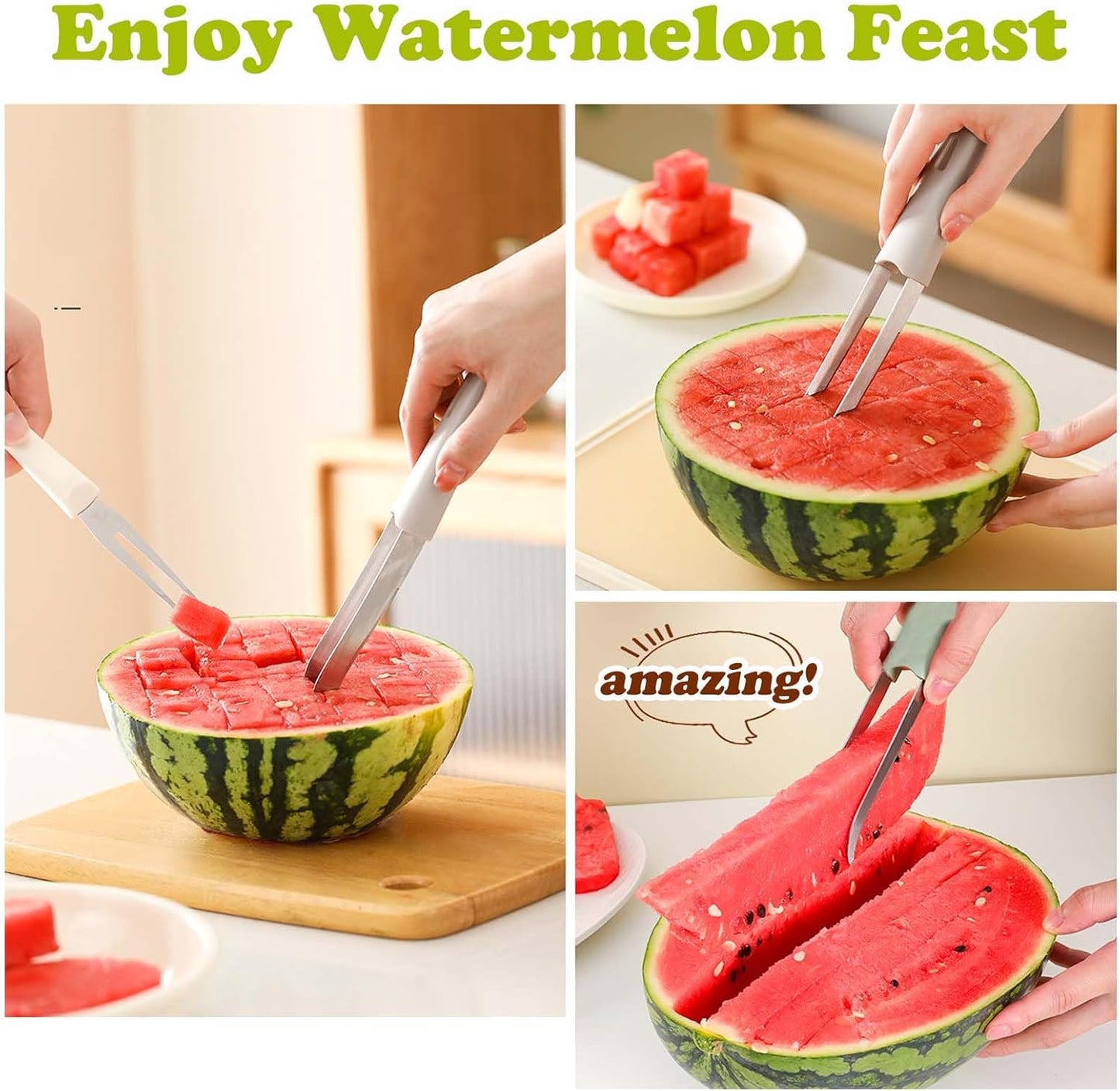 Watermelon Cutter Slicer, Watermelon Popsicle Mould, 3 in 1 Melon Scoop Fruit Scooper Tool for Dig Pulp Separator, Creative Dig Melon Kitchen Gadgets, Fruit Cutters Shapes, Fruit Scooper