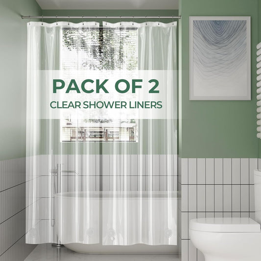 Stall Shower Curtain Liner 2 Pack, 36 X 72 Inches PEVA Plastic Shower Liner with 2 Weighted Stones and 6 Rustproof Metal Grommet, Lightweight Waterproof Shower Curtain - Clear