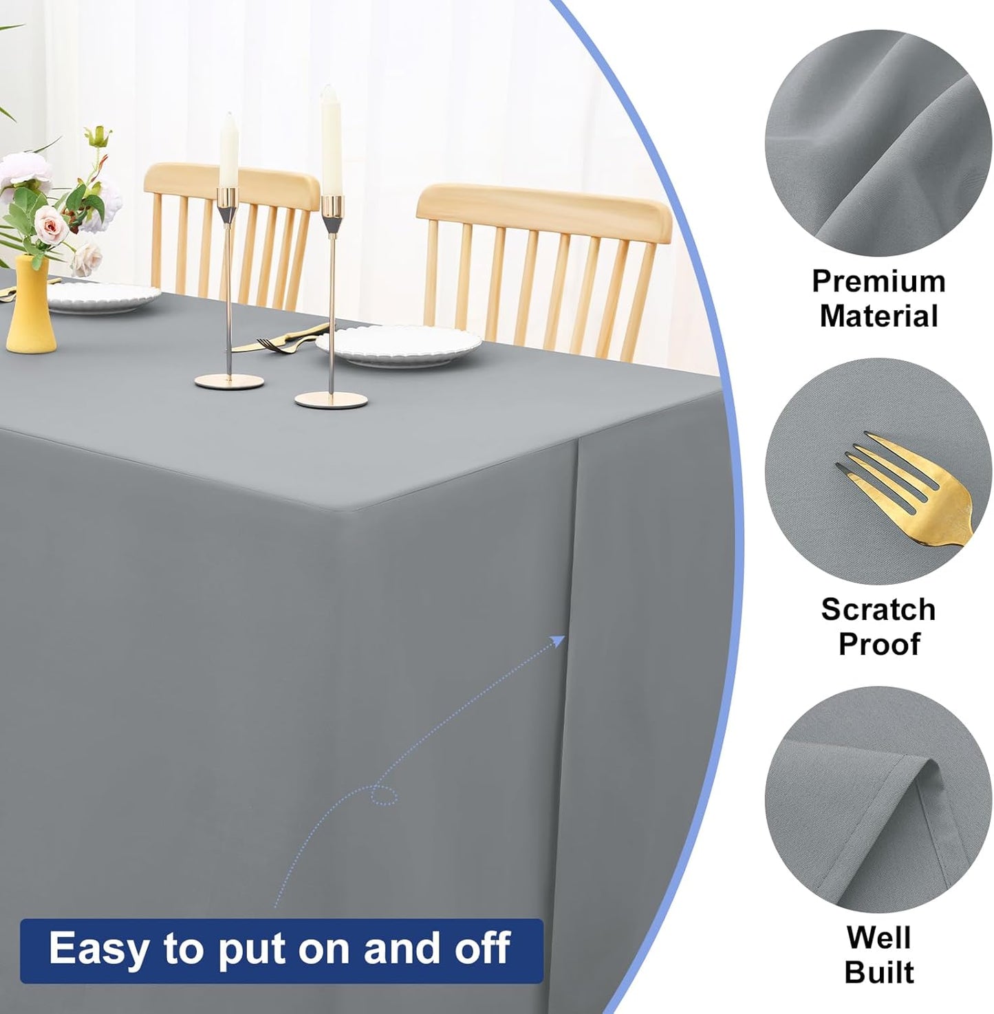 2 Packs Rectangle Fitted Tablecloth, 6 Foot Washable Fabric Table Cloth, Waterproof Polyester Table Cover for Party, Trade Show, Outdoor and Indoor (Grey, 30" X 72")