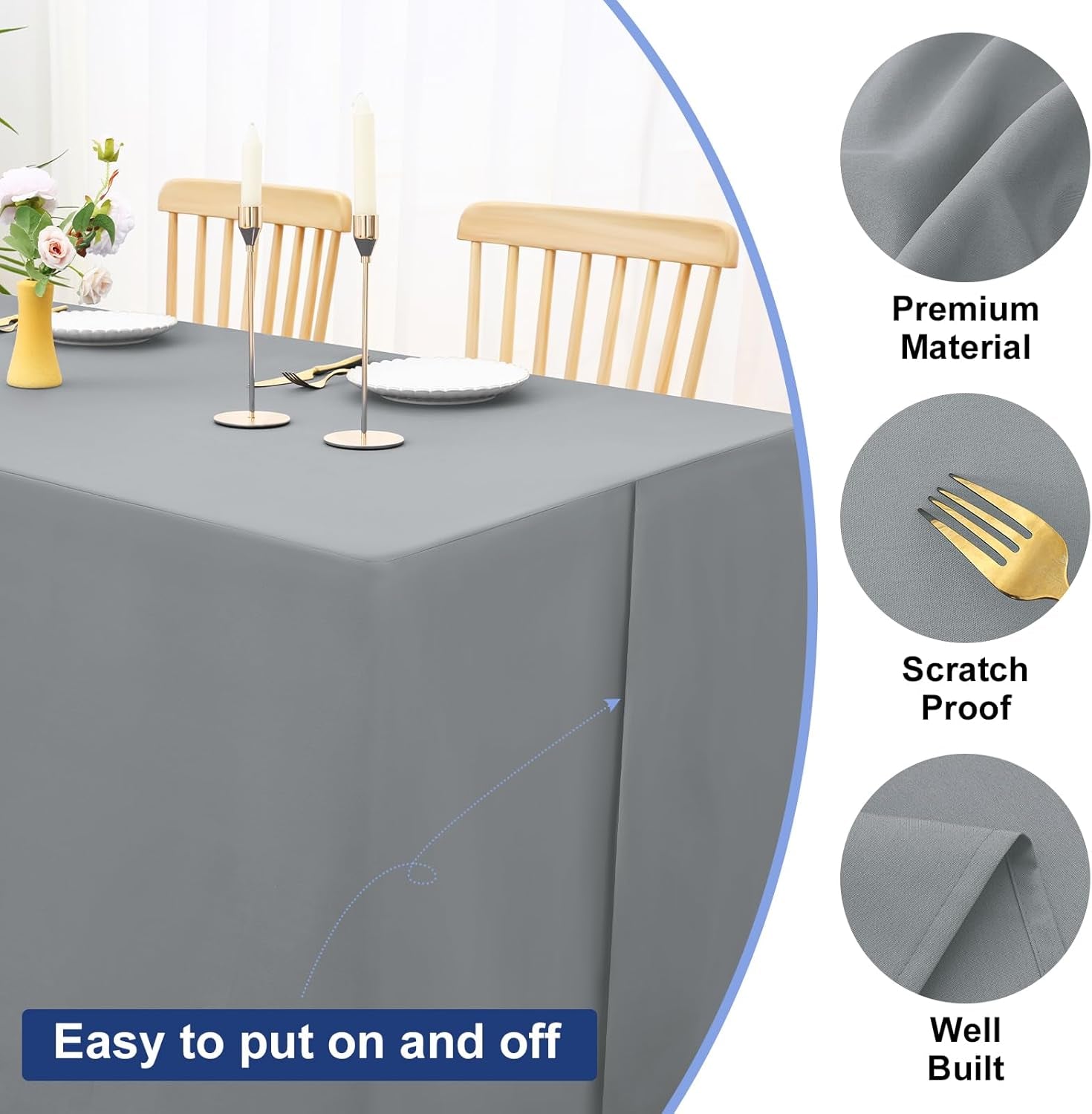 2 Packs Rectangle Fitted Tablecloth, 6 Foot Washable Fabric Table Cloth, Waterproof Polyester Table Cover for Party, Trade Show, Outdoor and Indoor (Grey, 30" X 72")