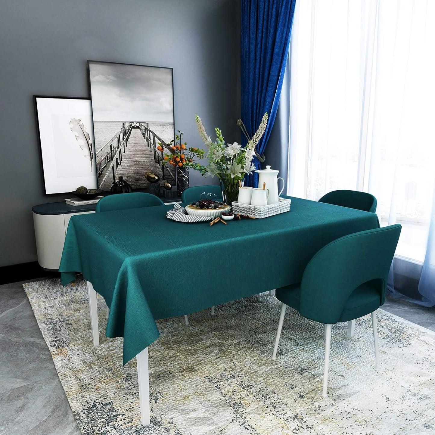 Vinyl Tablecloth for Picnic Camping Outdoor, 100% Waterproof Oil-Proof Spill-Proof PVC Table Cloth, Wipeable Thick Square Tablecloth Cover (54 X 54 Inch, Eden)